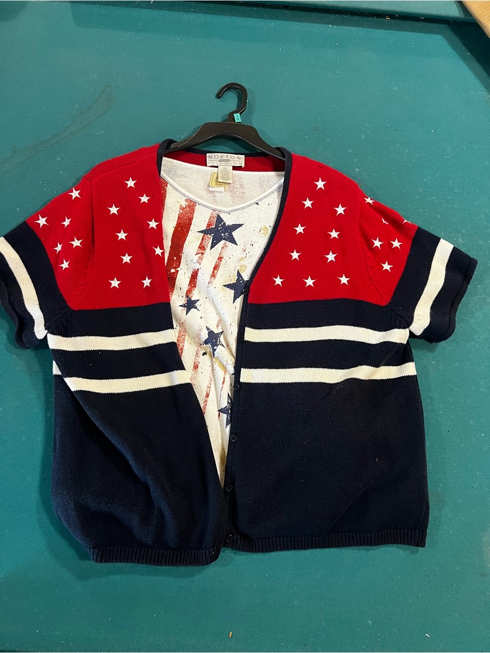 Norton McNaughton Stars& Stripes Short-Sleeve Cardigan & Long Sleeve Undershirt